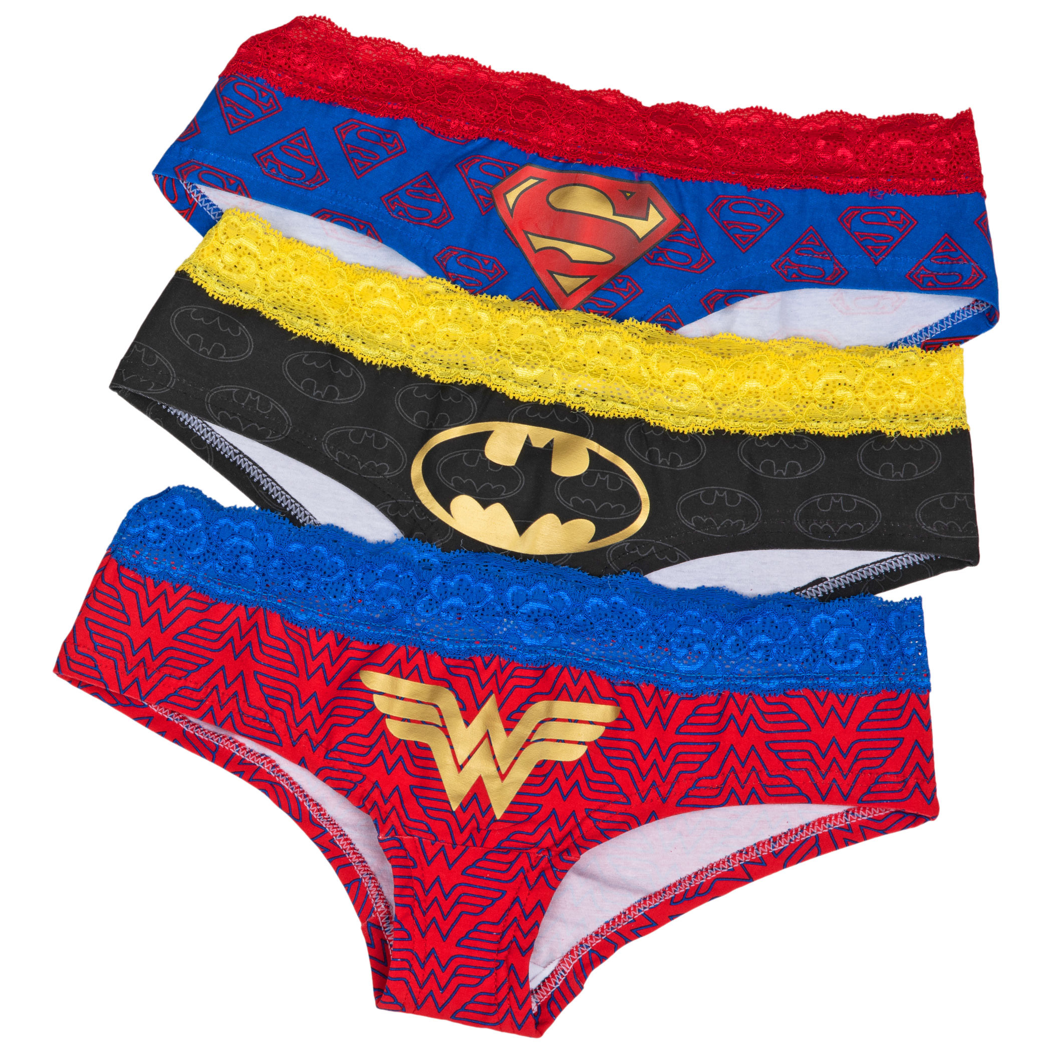 DC Comics Superhero Lace 3 Pair Pack of Hipster Panties-Medium